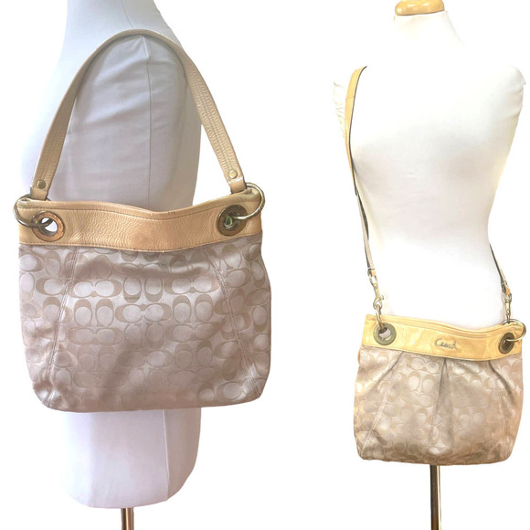 Coach Poppy Tan and Cream Signature and Patent Leather Shoulder Bag/Crossbody - Picture 1 of 16